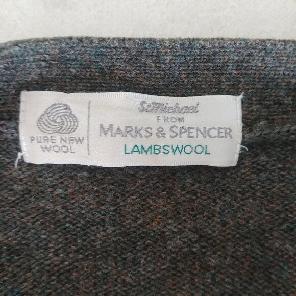 Vintage St Michael Men lambswool pure new wool cardigan sweater Small green - Picture 13 of 16